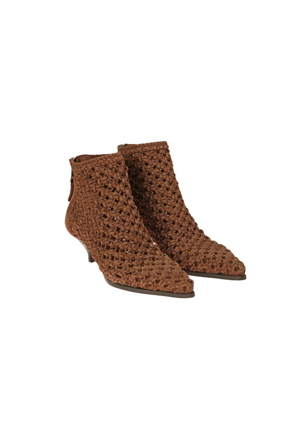 Scarpe Elena Iachi Stivaletto in Pelle Intrecciata Brown